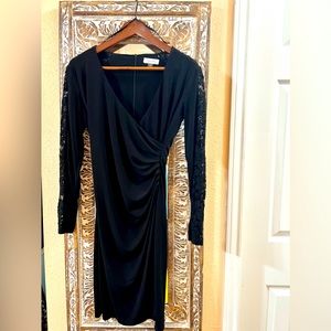 CALVIN KLEIN BLACK MIDI LONG SLEEVE EVENING DRESS. SIZE 2.